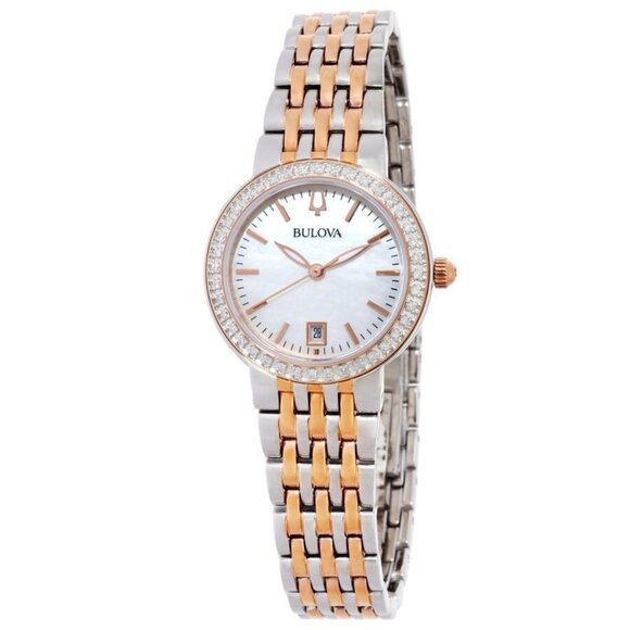 NWT Authentic Bulova Quartz Crystal White Mother of Pearl Dial Women's Watch - Picture 2 of 4